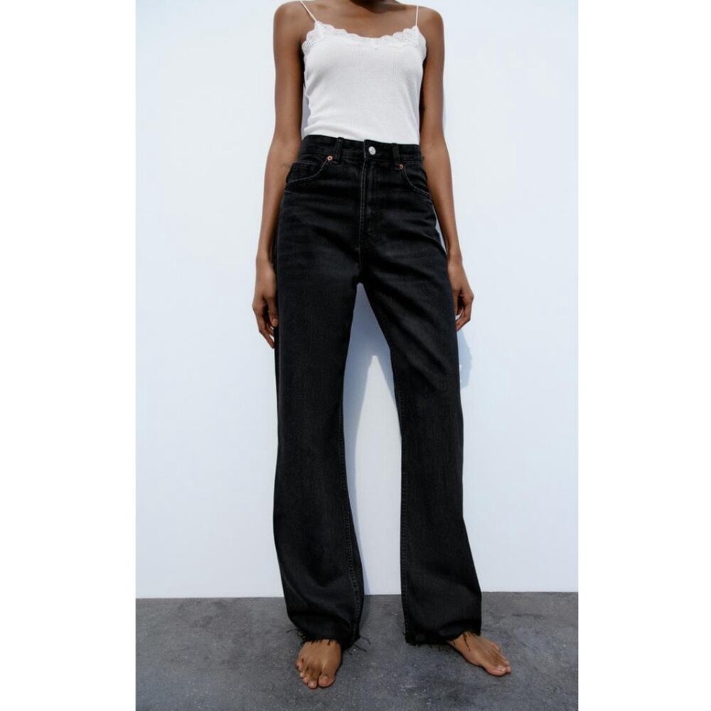 Zara Black High Rise Wide Leg Jeans Size 4